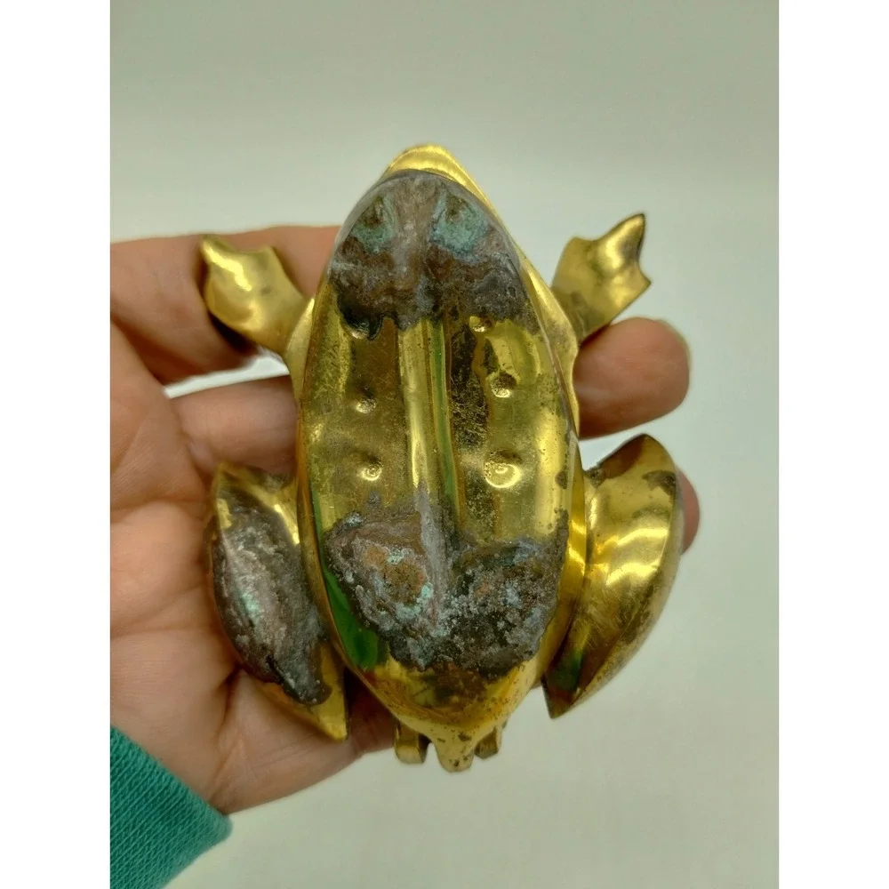 Vintage Solid Brass Frog Personal Ashtray Trinket Box Key Hider Hinged Lid 3